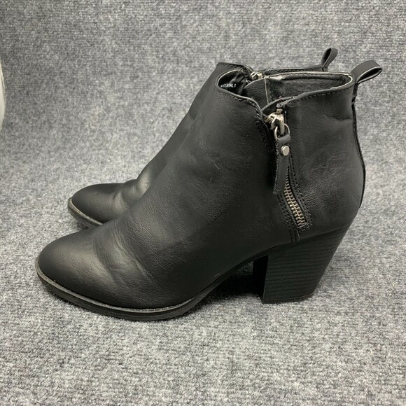 Universal Threads Black Faux Leather Shoe Bootie Block Heel Double Zip Size 9.5 - Picture 4 of 12